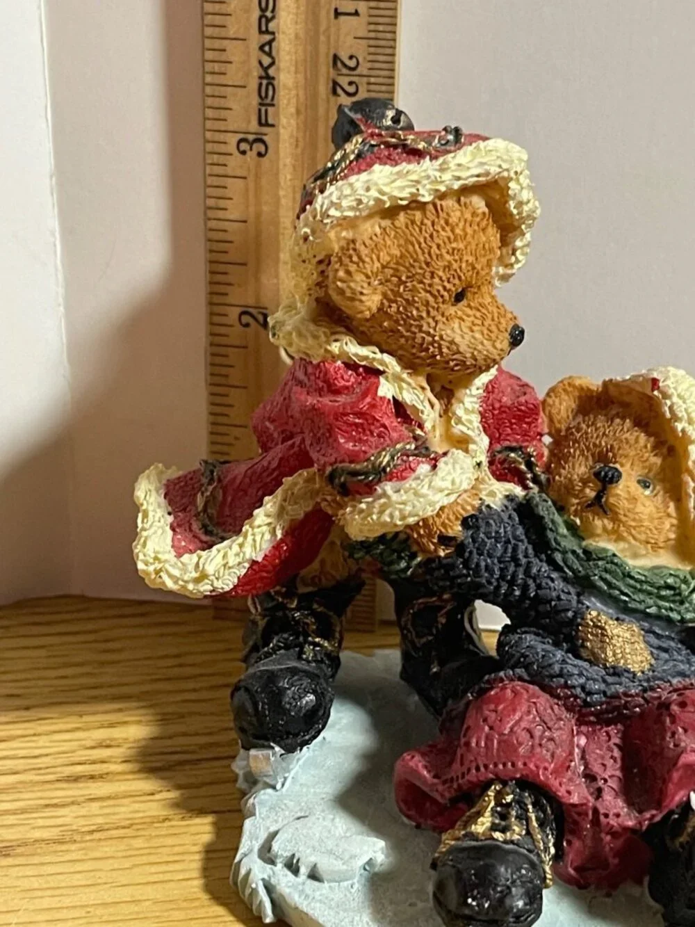 Christmas Bear Skaters Figurine Winter Scene Handpainted Resin Decor Festive